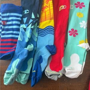 Bright Floral & Striped Crew Socks - Assorted Blue, Red, Yellow, Mint
